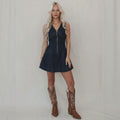 Women's Sleeveless V-Neck A-Line Denim Dress