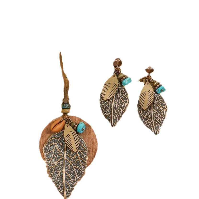 Women's Bohemian Leaf Necklace & Earring Set