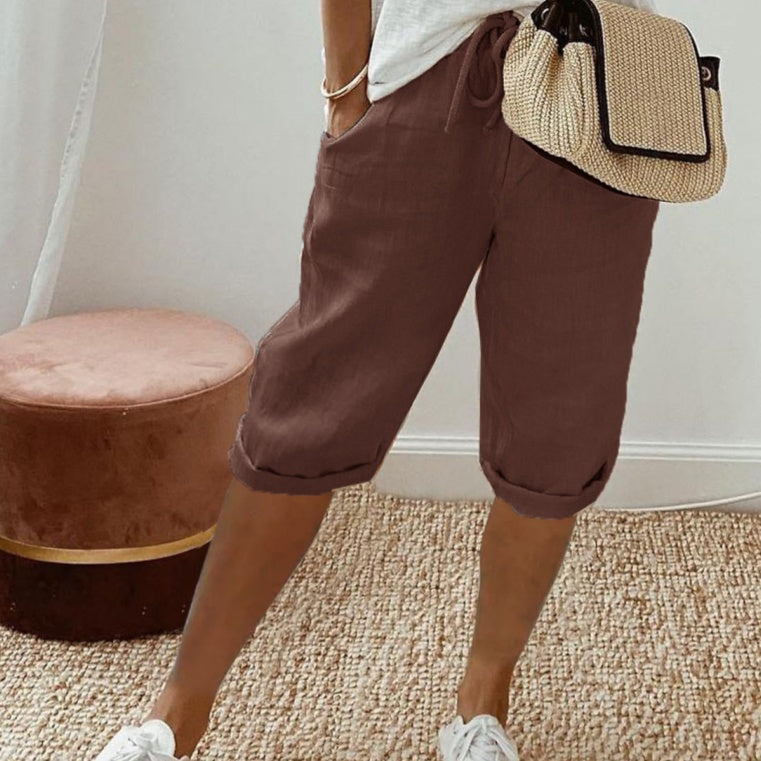 Women's Cotton-Linen Cropped Pants with Pockets