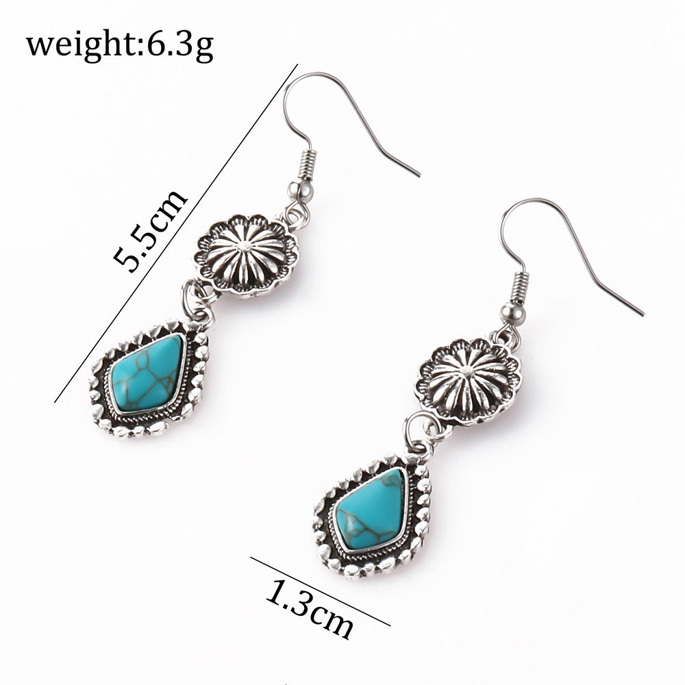 Bohemian Vintage Carved Turquoise Long Earrings