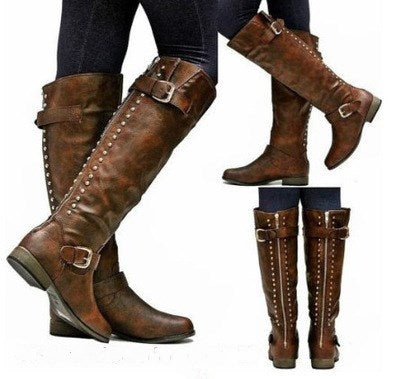 Women's Rivet Knight High Boots – Flat Heel