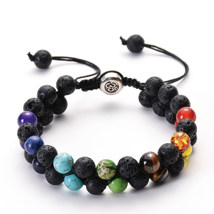SevenChakra Natural Stone Handmade Braided Double Layer Lava Bracelets