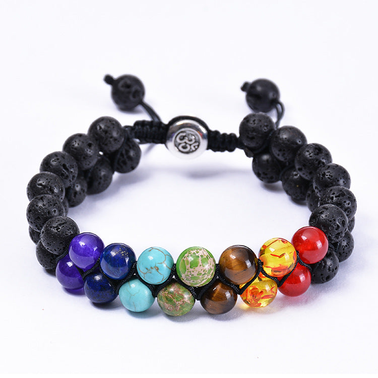 SevenChakra Natural Stone Handmade Braided Double Layer Lava Bracelets