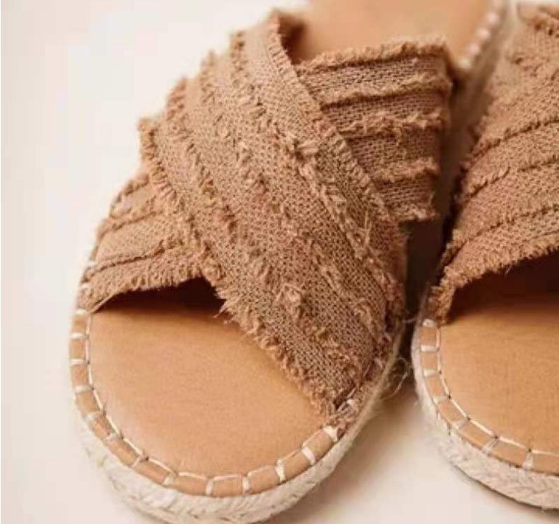 Women's Plus-Size Tassel Flat Cross Sandals