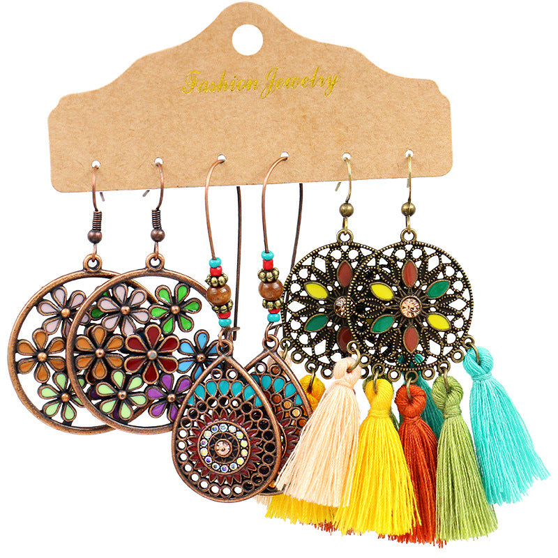 Women's Bohemian Tassel Earrings – 3-Piece Set