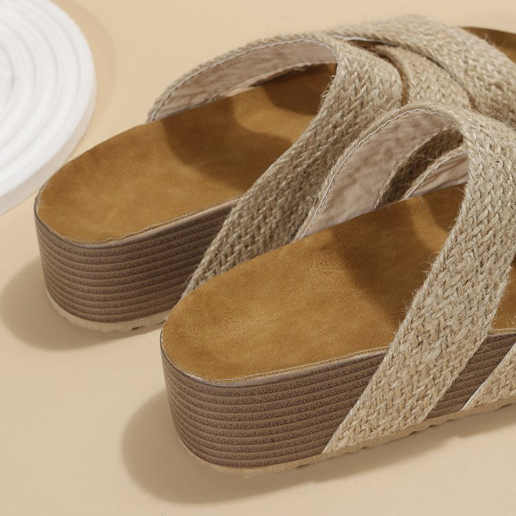Women's Woven Cross-Strap Flat Platform Sandals