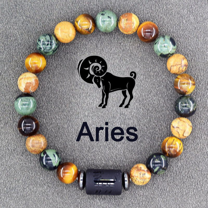 Zodiac Constellation Natural Stone Pendant Bracelet