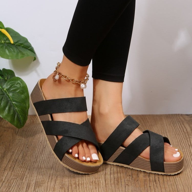 Women's Woven Cross-Strap Flat Platform Sandals