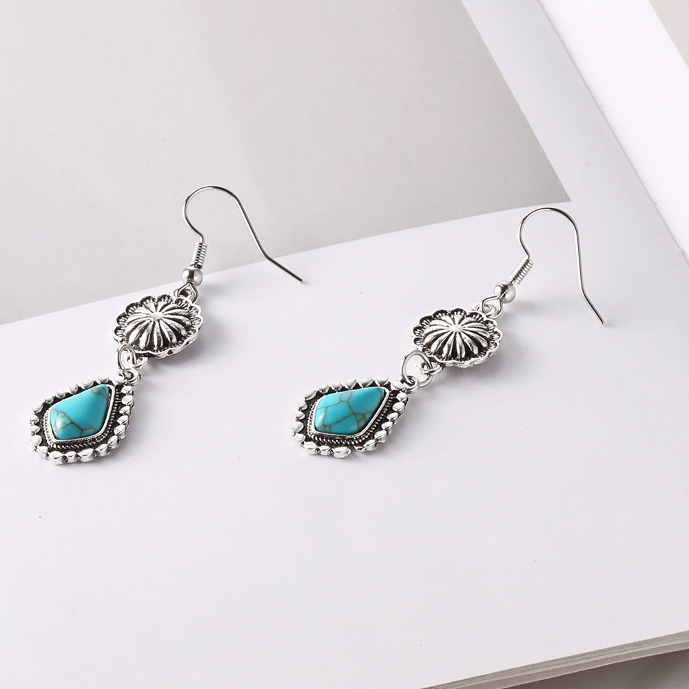 Bohemian Vintage Carved Turquoise Long Earrings