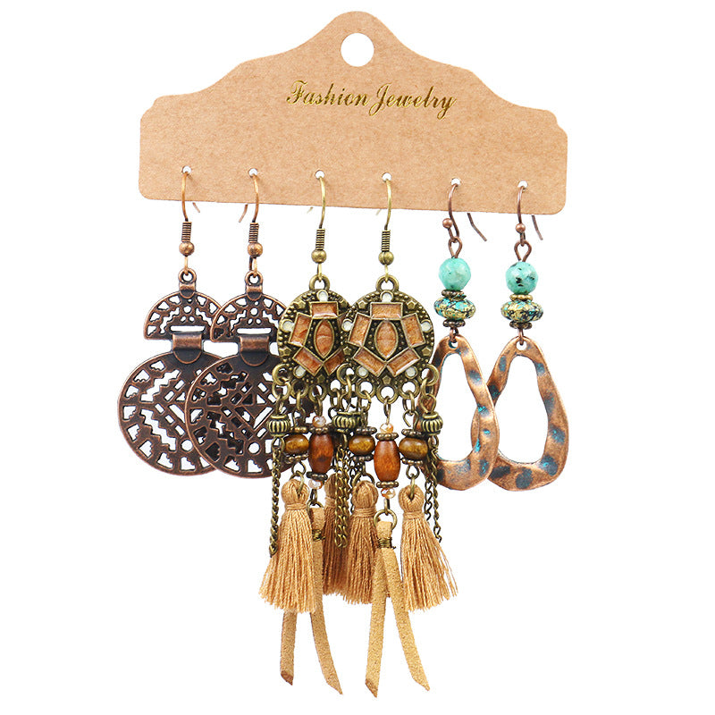 Women's Bohemian Tassel Earrings – 3-Piece Set