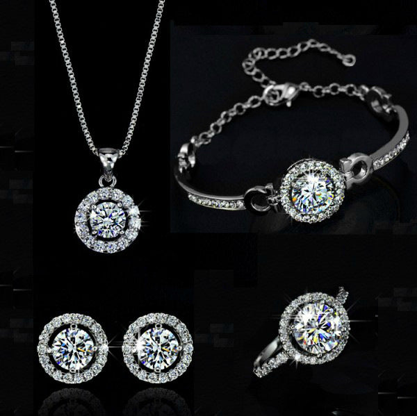 Women's Floral Diamond Alloy Earring & Necklace Set