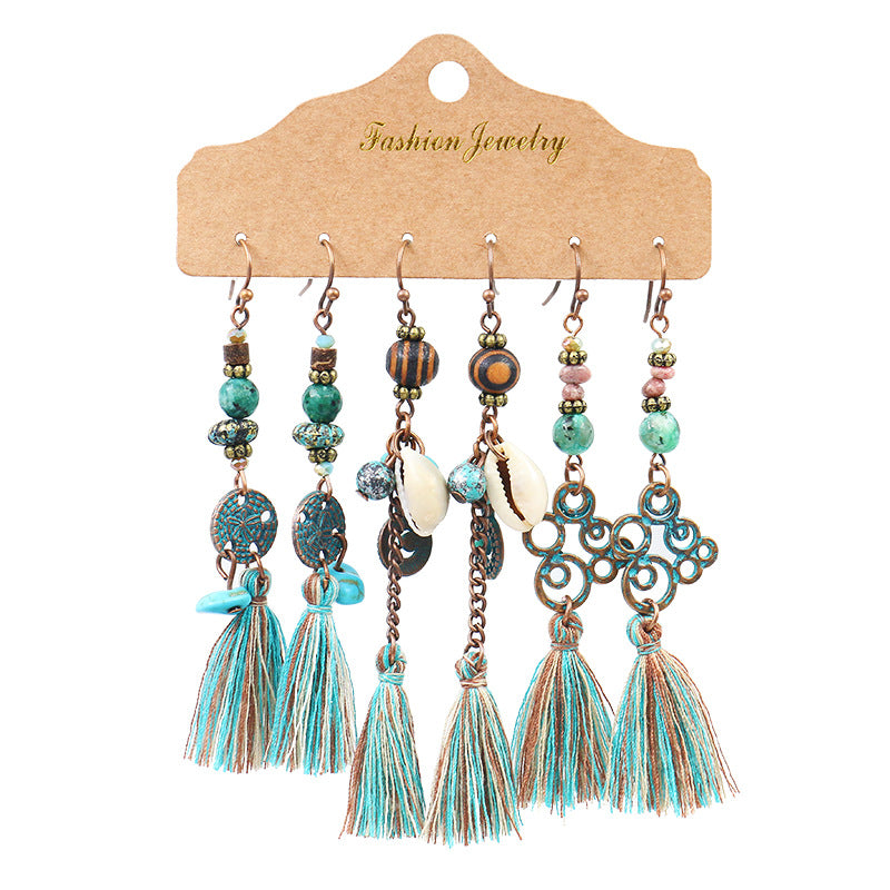 Women's Bohemian Tassel Earrings – 3-Piece Set