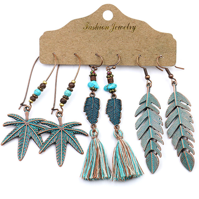 Women's Bohemian Vintage Leaf Tassel Earrings