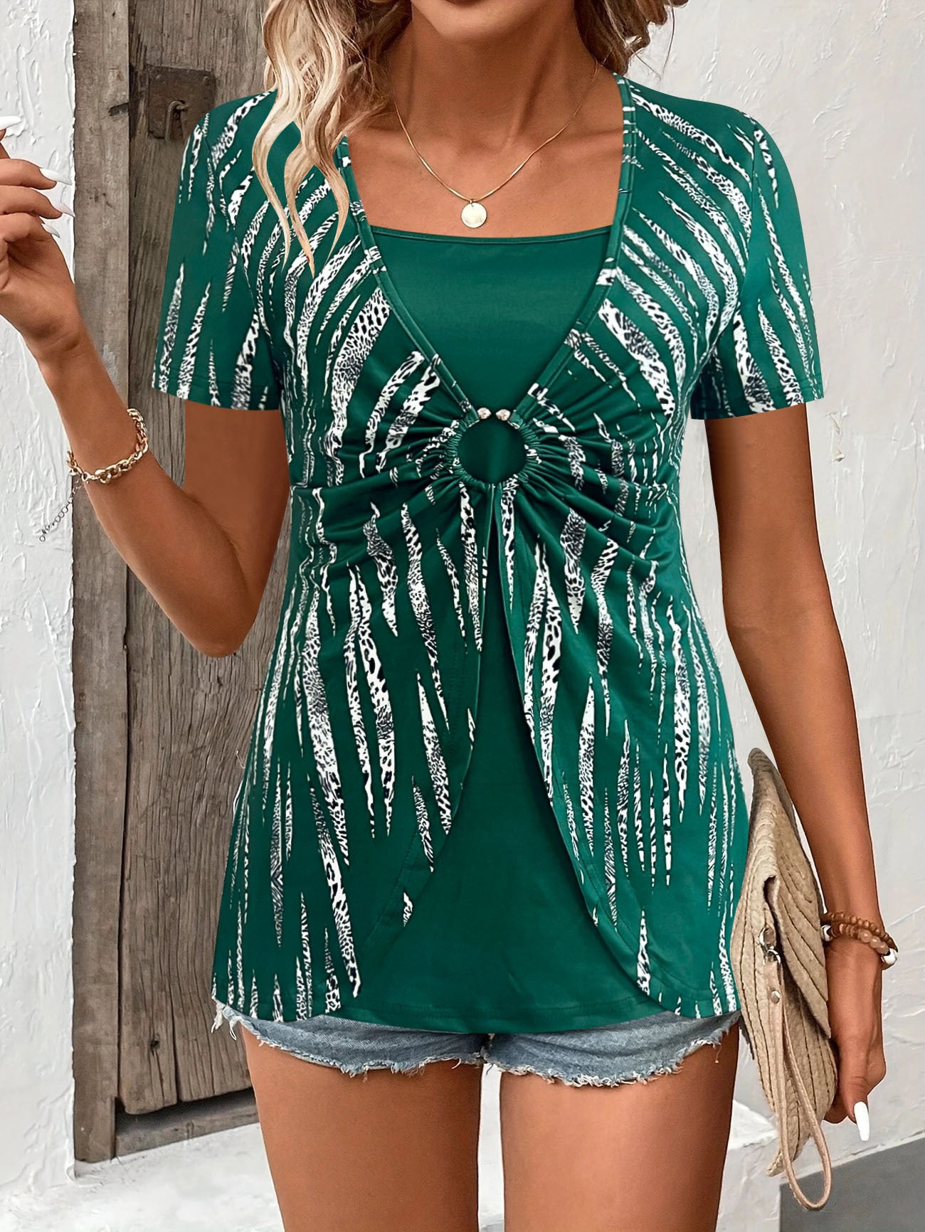Women's Striped Short-Sleeve Casual Top