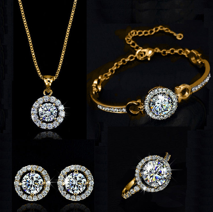 Women's Floral Diamond Alloy Earring & Necklace Set