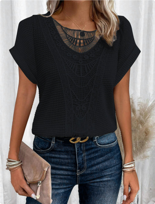 Women's Hollow-Out Ethnic Style Short-Sleeve Top