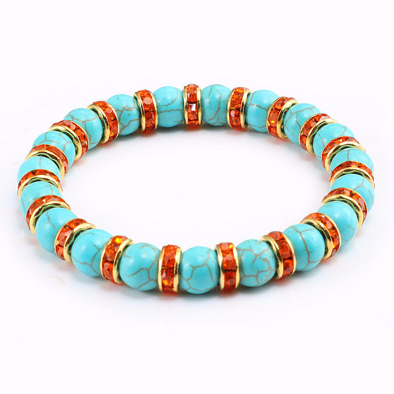 Blue Turquoise Bead Bracelet With Micro-inlaid Colors