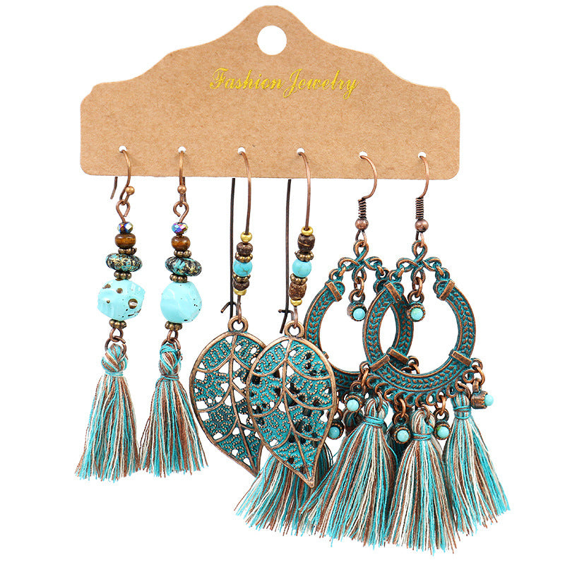 Women's Bohemian Tassel Earrings – 3-Piece Set