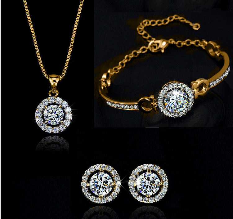 Women's Floral Diamond Alloy Earring & Necklace Set