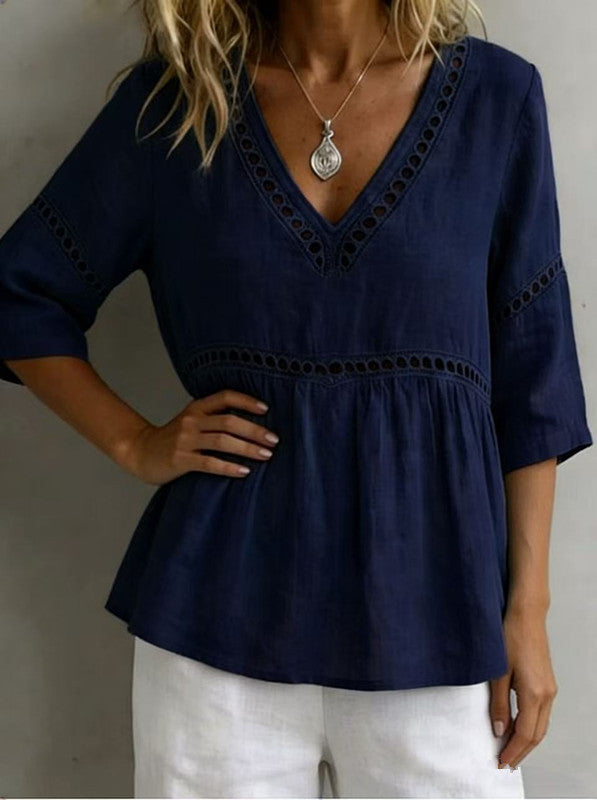 V-Neck Fringe Trim Top
