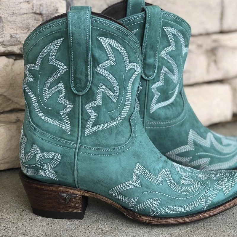 Women's thick heel boots embroidered Martin boots