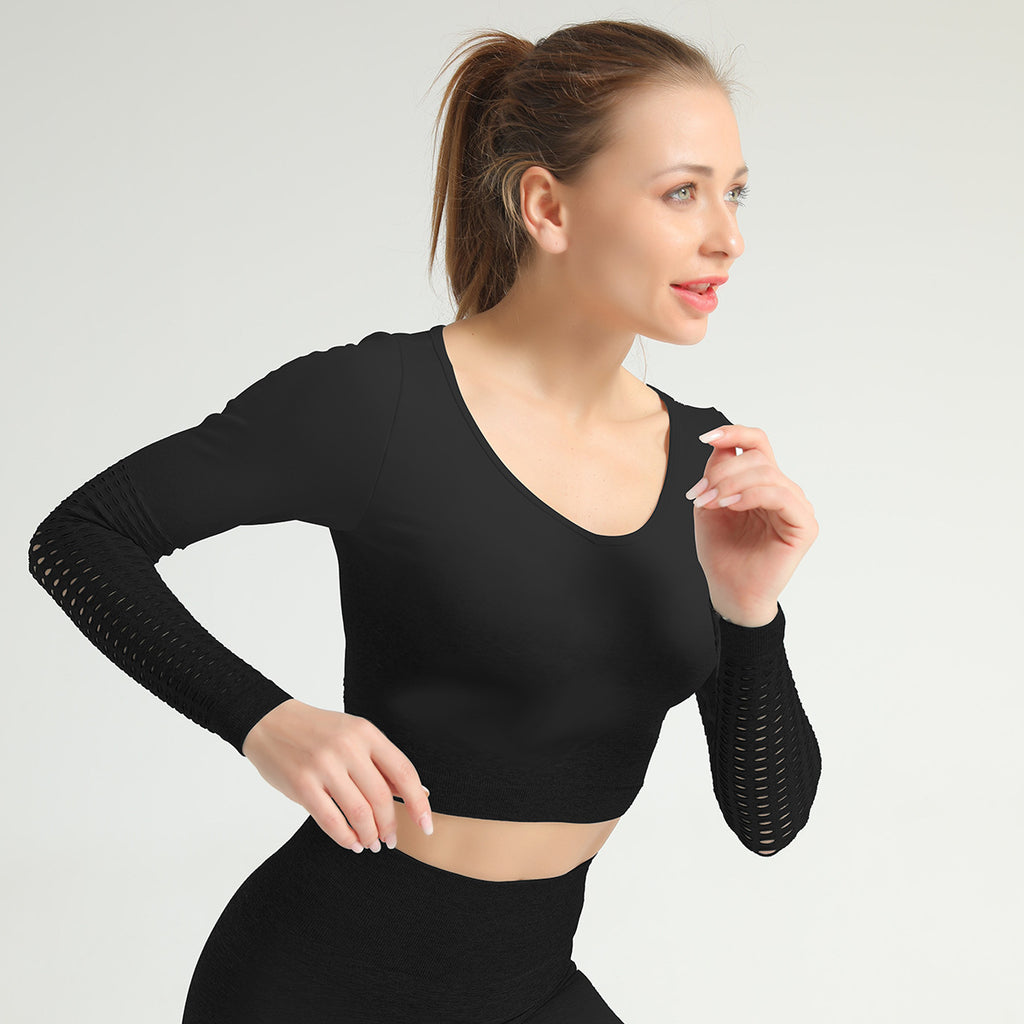 Women's Gradient Tie-Dye Hollow Long-Sleeve Yoga Top