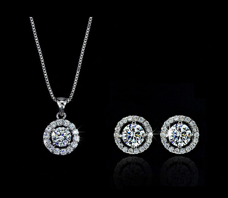 Women's Floral Diamond Alloy Earring & Necklace Set