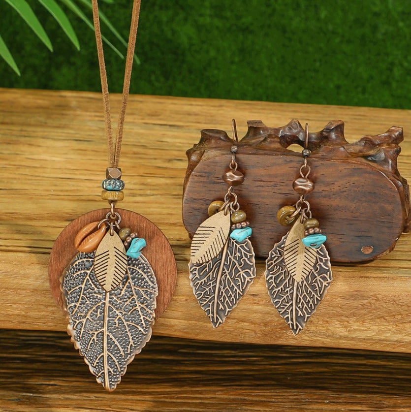 Women's Bohemian Leaf Necklace & Earring Set