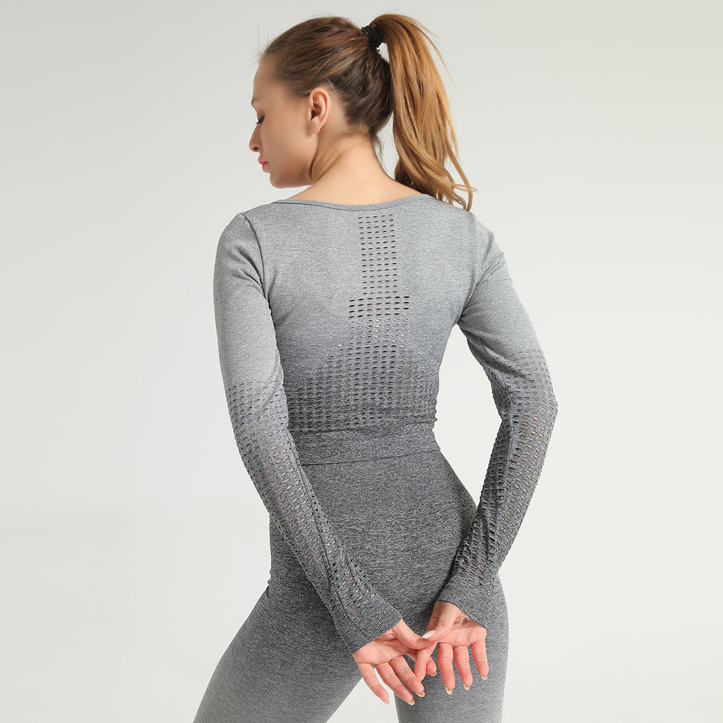 Women's Gradient Tie-Dye Hollow Long-Sleeve Yoga Top