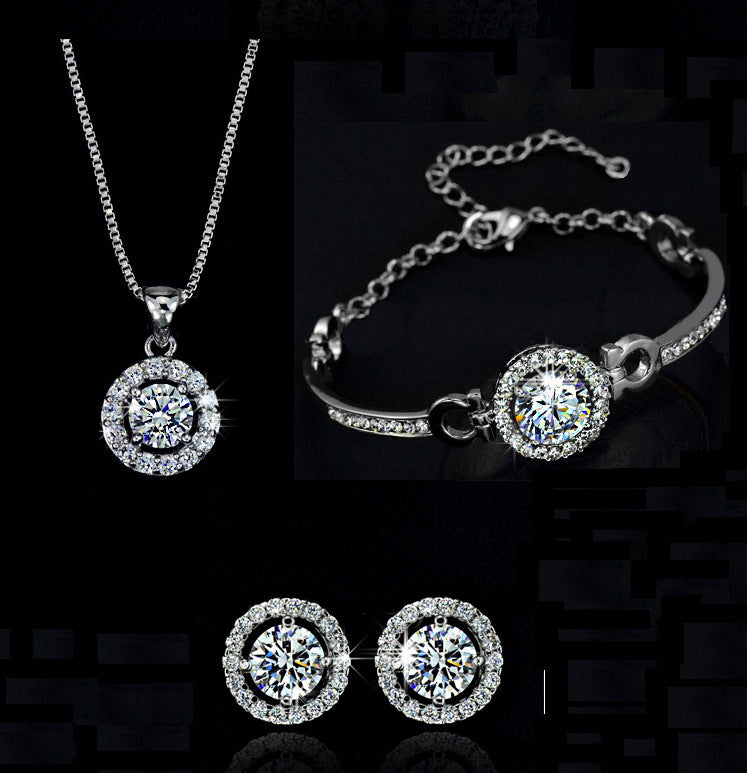 Women's Floral Diamond Alloy Earring & Necklace Set