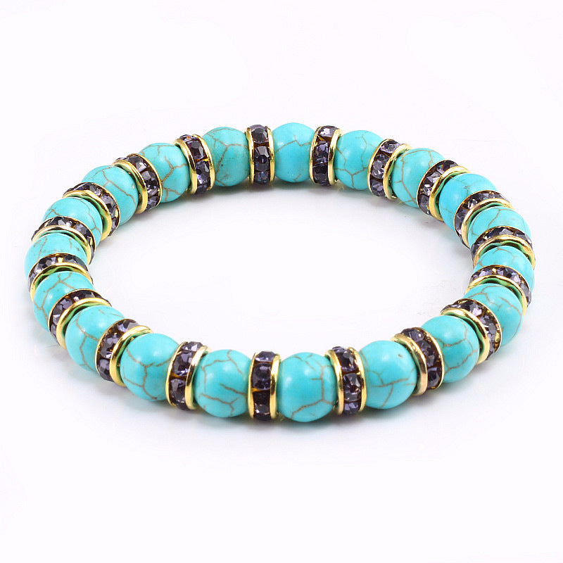Blue Turquoise Bead Bracelet With Micro-inlaid Colors