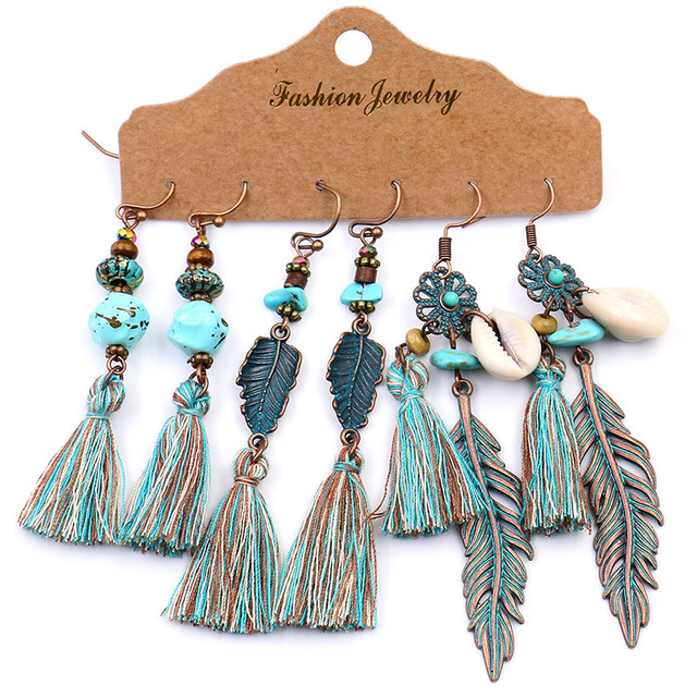 Women's Bohemian Vintage Leaf Tassel Earrings