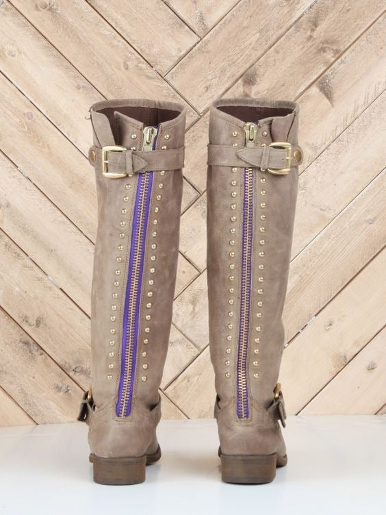 Women's Rivet Knight High Boots – Flat Heel