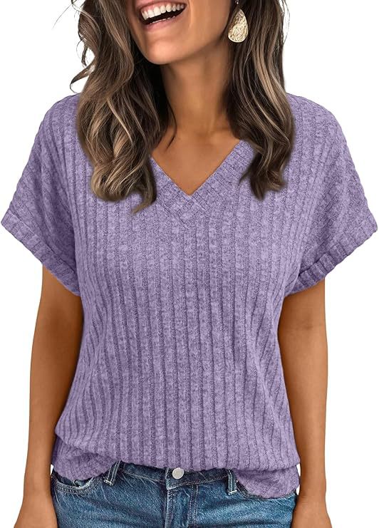 Women's V-Neck Corduroy Short-Sleeve Top