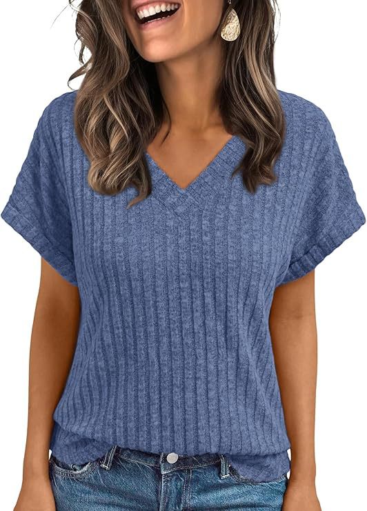 Women's V-Neck Corduroy Short-Sleeve Top