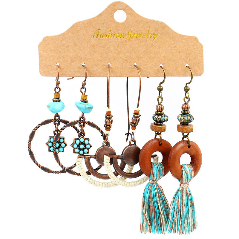 Women's Bohemian Tassel Earrings – 3-Piece Set