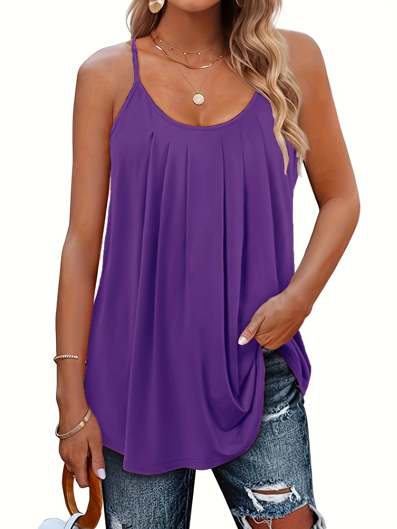 Pleated Keyhole Sleeveless Top