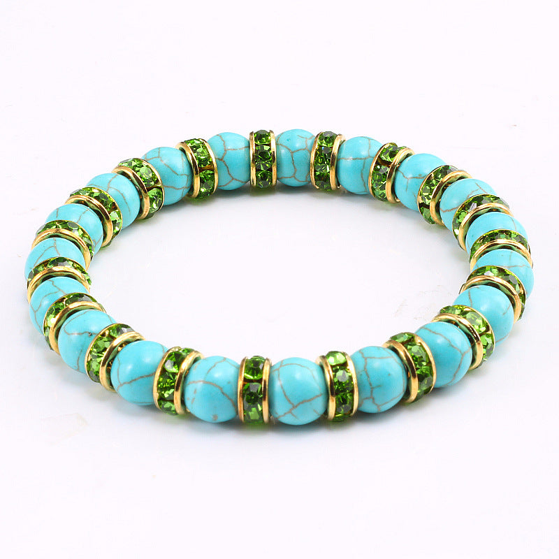 Blue Turquoise Bead Bracelet With Micro-inlaid Colors