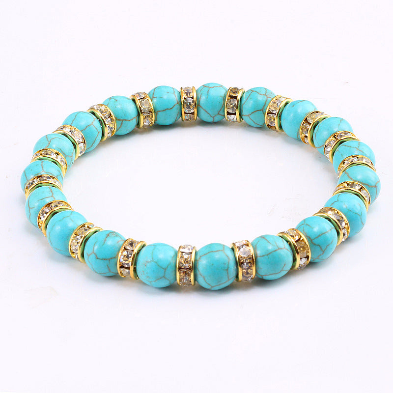Blue Turquoise Bead Bracelet With Micro-inlaid Colors