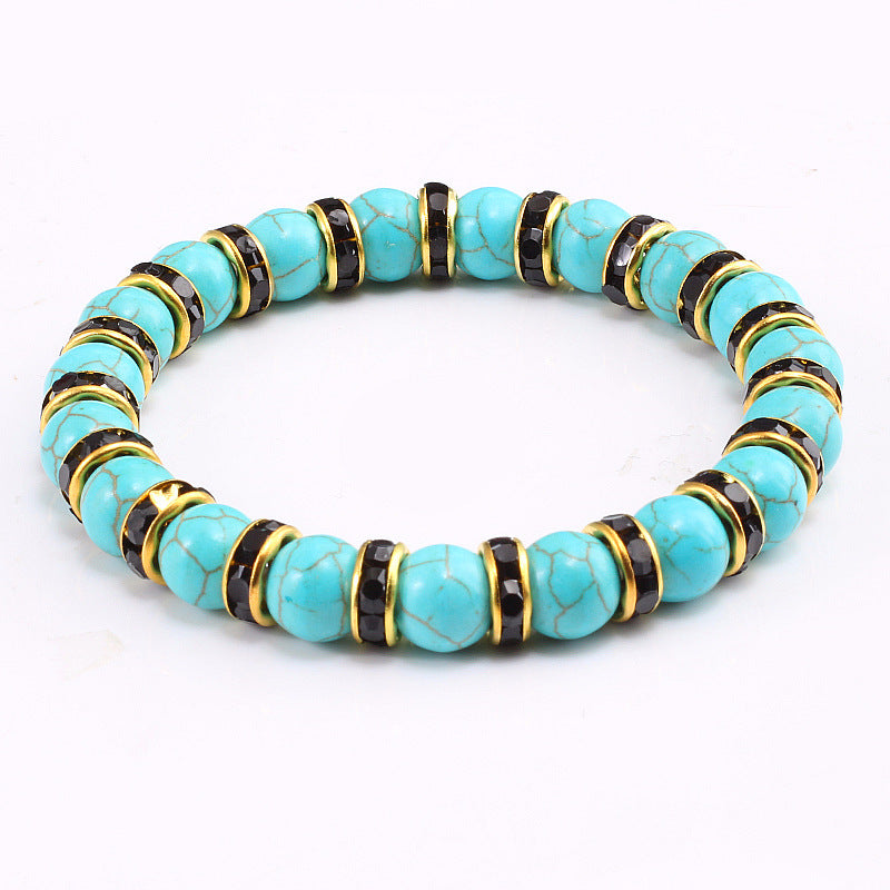 Blue Turquoise Bead Bracelet With Micro-inlaid Colors