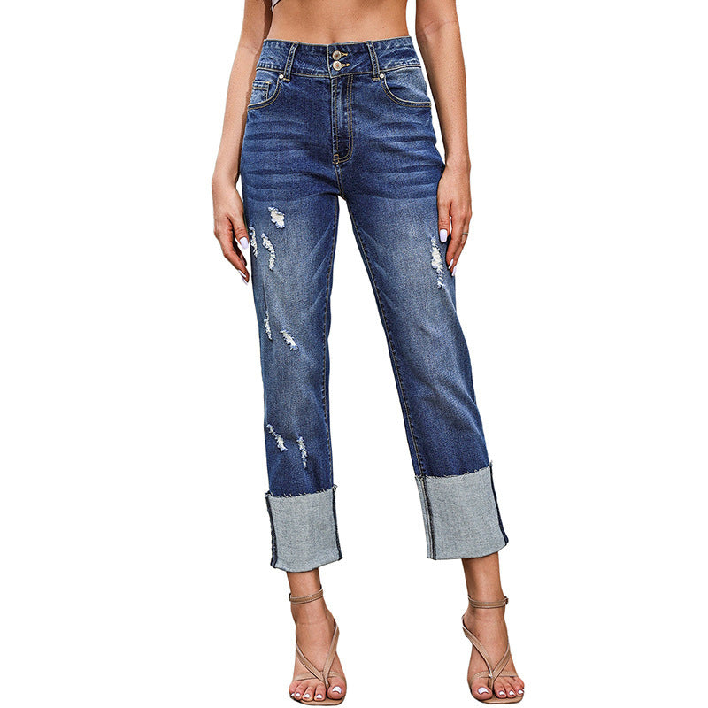 Women's High-Waist Ripped Cropped Jeans
