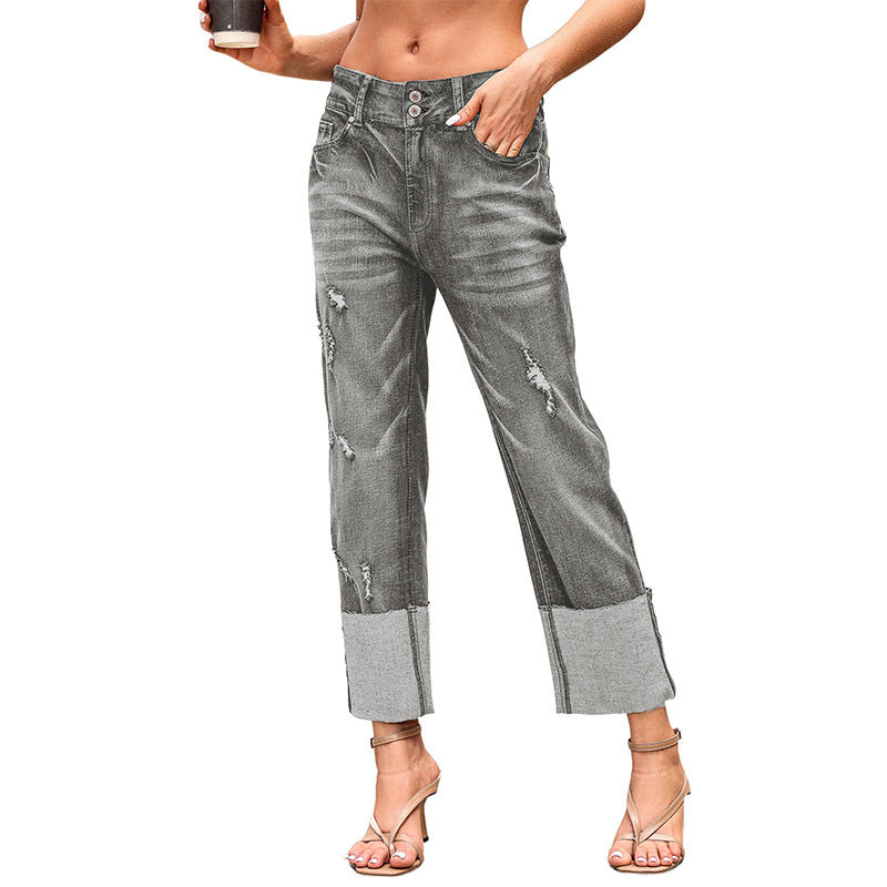 Women's High-Waist Ripped Cropped Jeans