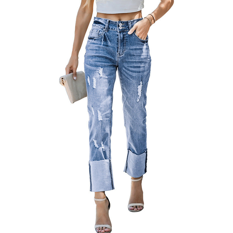 Women's High-Waist Ripped Cropped Jeans