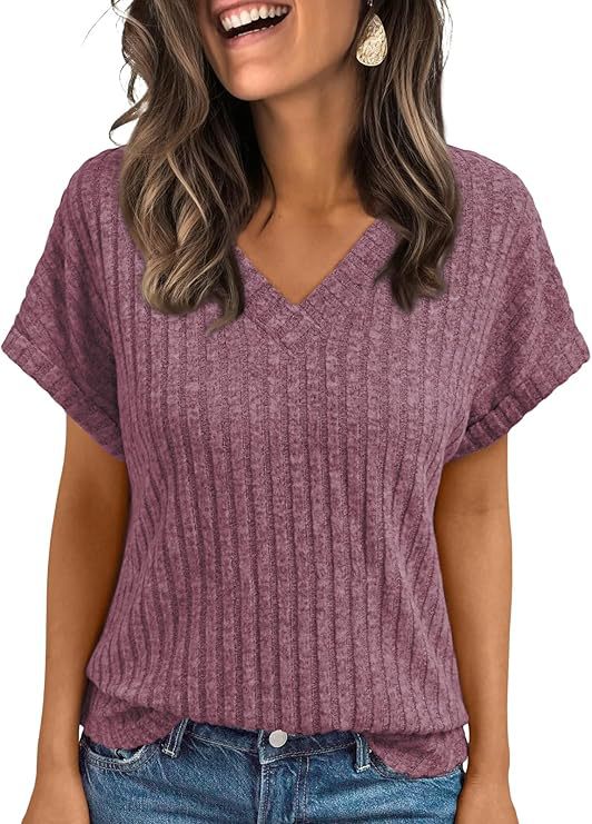 Women's V-Neck Corduroy Short-Sleeve Top