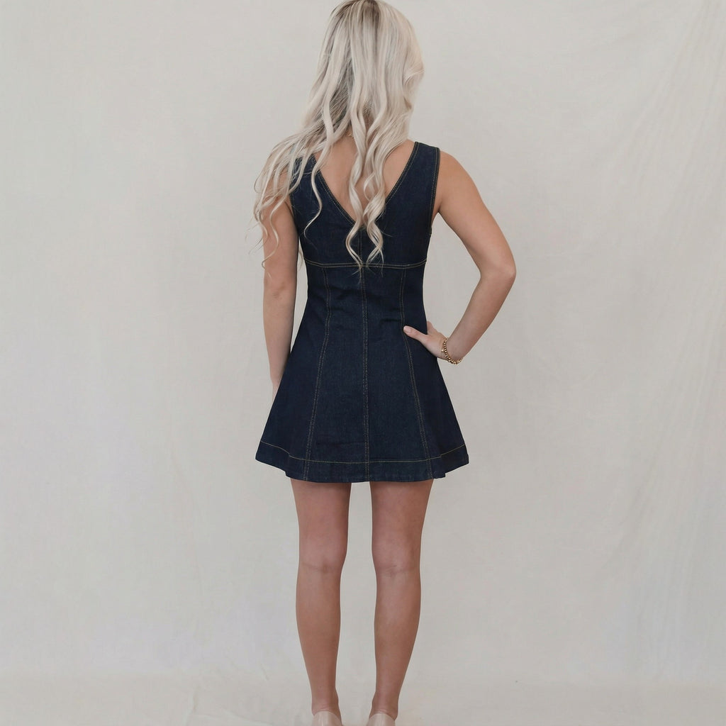Women's Sleeveless V-Neck A-Line Denim Dress