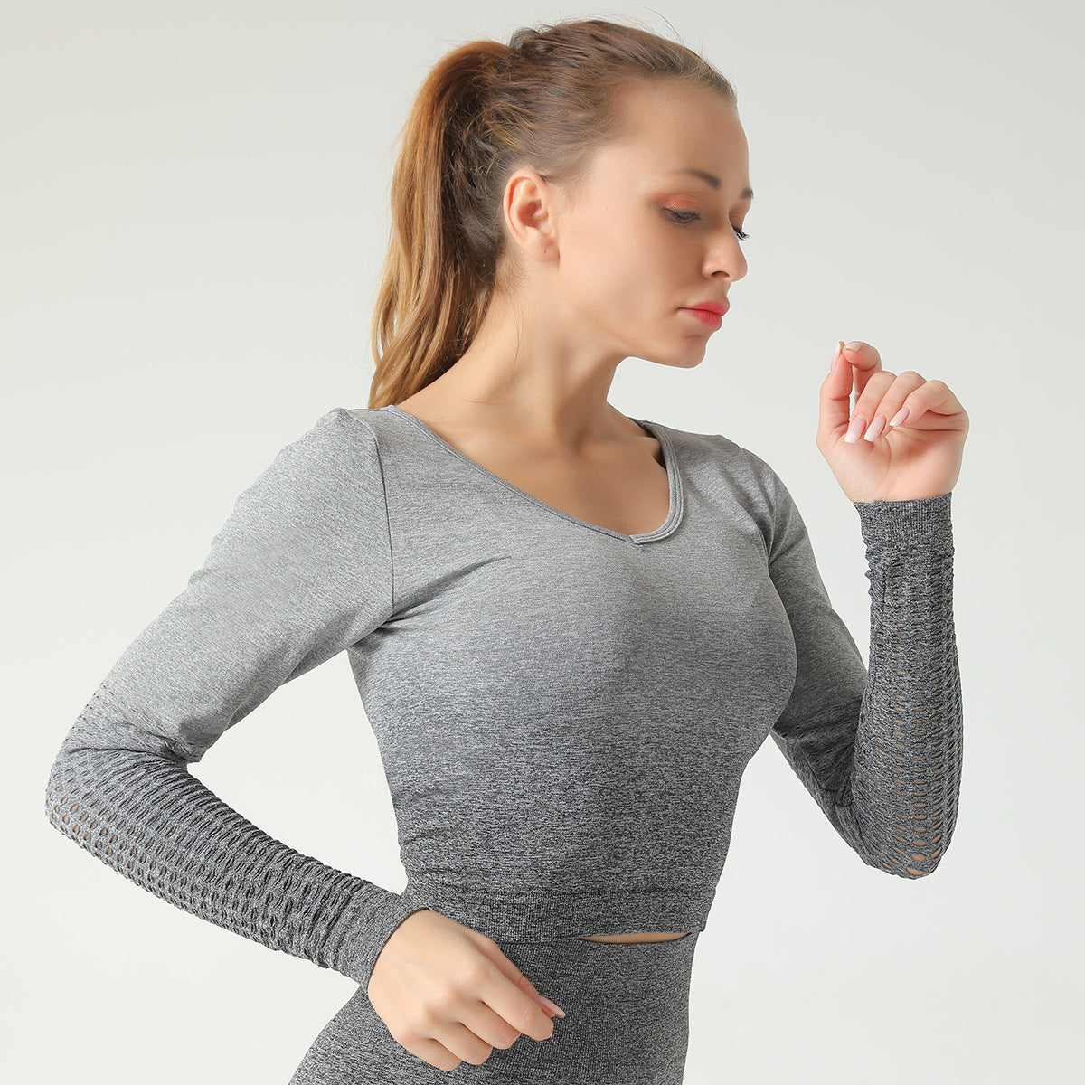 Women's Gradient Tie-Dye Hollow Long-Sleeve Yoga Top