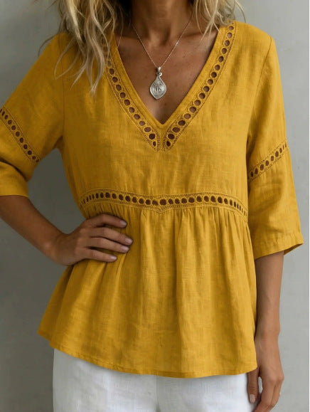V-Neck Fringe Trim Top