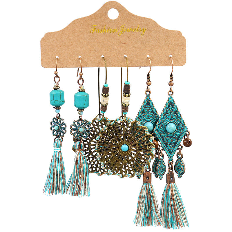 Women's Bohemian Tassel Earrings – 3-Piece Set