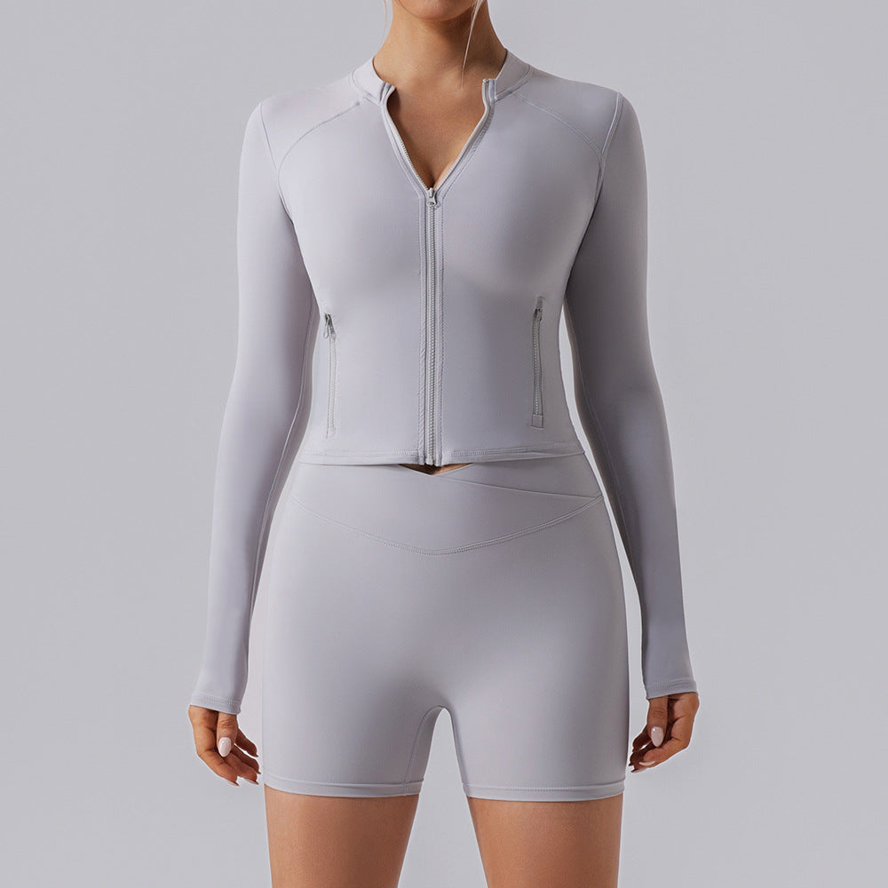 Women's High-Elastic Zip-Up Long-Sleeve Sports Jacket