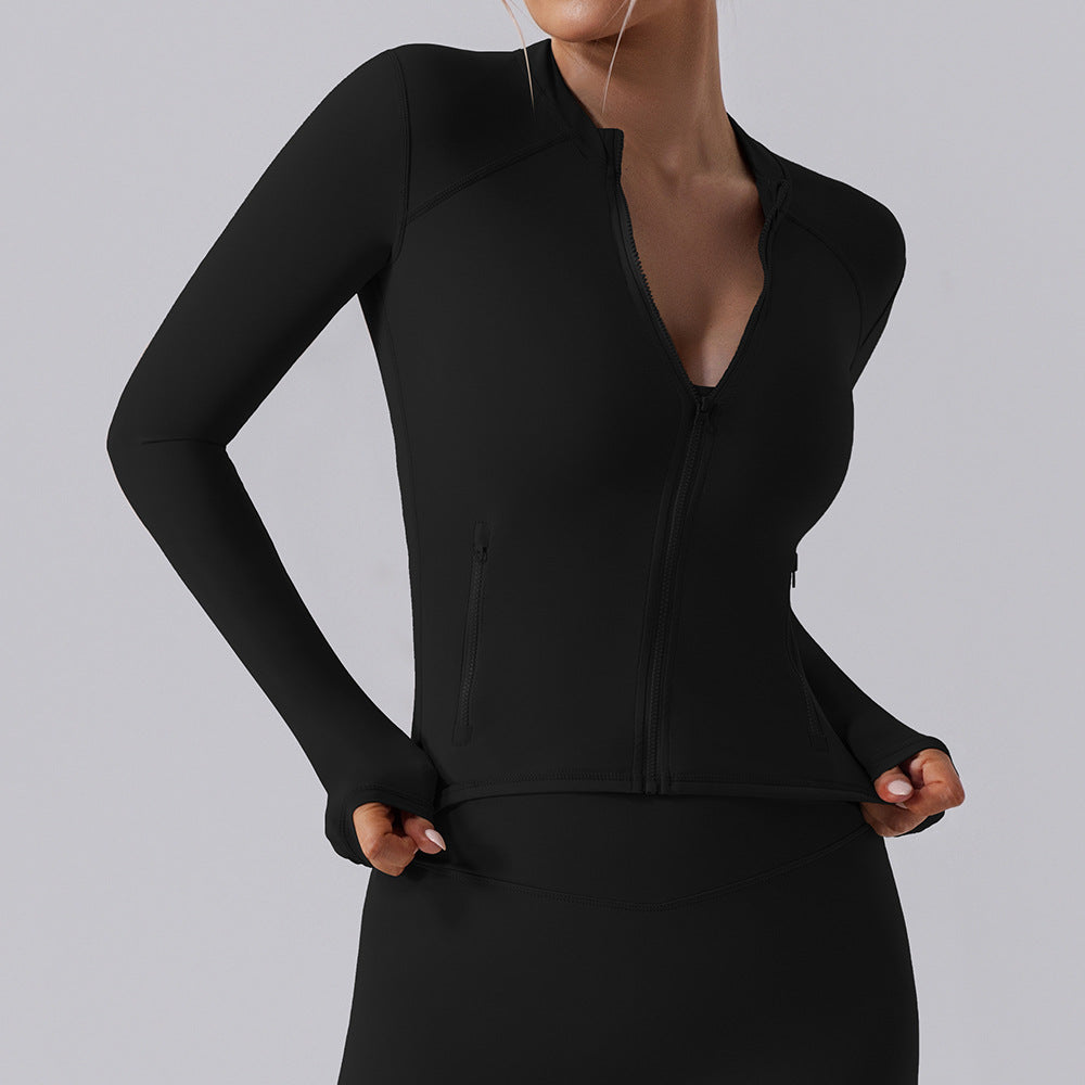 Women's High-Elastic Zip-Up Long-Sleeve Sports Jacket